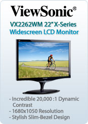 ViewSonics 22" VX2262wm widescreen LCD monitor offers the perfect balance of performance and style