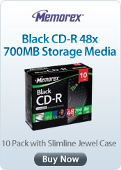 Memorex &nbsp;- &nbsp;Black CD-R 48x 700MB Storage Media - 10 Pack with Slimline Jewel Case