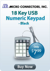 Micro Connectors 18 Key USB Numeric Keypad - Black