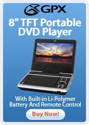 GPX &nbsp;- &nbsp;8" TFT Portable DVD Player With Built-in Li-Polymer Battery And Remote Control
