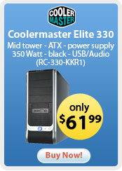 Coolermaster Elite 330 - Mid tower - ATX - power supply 350 Watt - black - USB/Audio