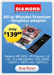 Diamond Multimedia All-in-Wonder Premium - Graphics adapter - Radeon HD 3650 - PCI Express 2.0 x16 - 512 MB GDDR2 - DVI, HDMI ( HDCP ) - HDTV out / HDTV in