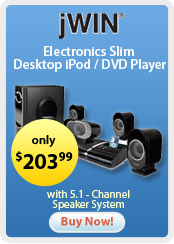 jWIN Electronics &nbsp;- &nbsp;Slim Desktop iPod / DVD Player with 5.1 - Channel Speaker System