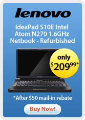 Lenovo IdeaPad S10E Intel Atom N270 1.6GHz Netbook - Refurbished