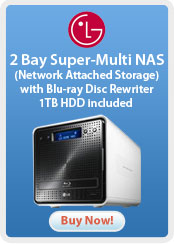 LG Electronics 2 Bay Super-Multi NAS (Network Attached Storage) with Blu-ray Disc Rewriter 1TB HDD included