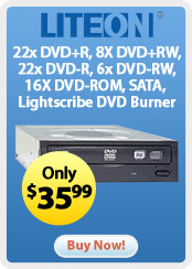 Liteon 22x DVD+R, 8X DVD+RW, 22x DVD-R, 6x DVD-RW, 16X DVD-ROM, SATA, Lightscribe DVD Burner