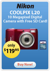Nikon COOLPIX L20 10 Megapixel Digital Camera (Red) with Free Kingston 2GB Secure Digital (SD) Card