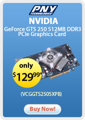 PNY NVIDIA GeForce GTS 250 512MB DDR3 &nbsp;PCIe Graphics Card