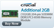 Crucial Technology Additional 2GB (1X2GB) 204-pin SODIMM DDR3 PC3-8500 Memory Module