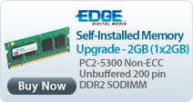 EDGE Self-Installed Memory Upgrade - 2GB (1x2GB) PC2-5300 Non-ECC Unbuffered 200 pin DDR2 SODIMM