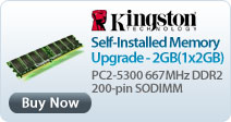 Kingston Self-Installed Memory Upgrade - 2GB(1x2GB) PC2-5300 667MHz DDR2 200-pin SODIMM