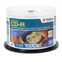 Verbatim 80 minute 52x CD-R 700MB LightScribe 30pk Spindle