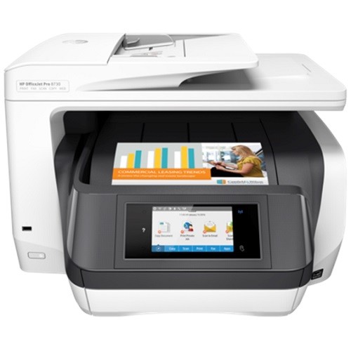 Officejet Pro 8730 All-in-One - Multifunction printer - color - ink-jet - Legal (8.5 in x 14 in) (original) - A4/Legal (media) - up to 37 ppm (copying) - up to 36 ppm (printing) - 250 sheets - USB 2.0, LAN, Wi-Fi(n), USB host, NFC Officejet Pro 8730 All-in-One - Multifunction printer - color - ink-jet - Legal (8.5 in x 14 in) (original) - A4/Legal (media) - up to 37 ppm (copying) - up to 36 ppm (printing) - 250 sheets - USB 2.0, LAN, Wi-Fi(n), USB host, NFC
