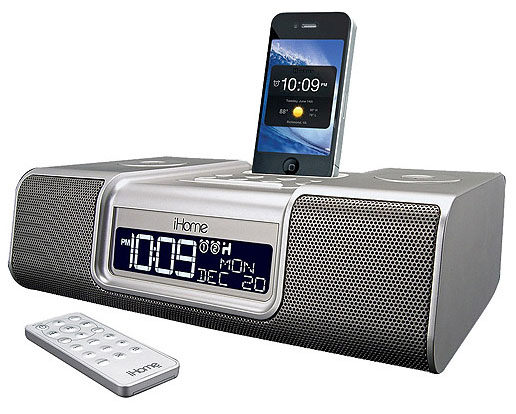 iHome Enhanced Stereo Dual Alarm Clock Radio for your iPhone/iPod with AM/FM Presets - Silver (iA9SZC)